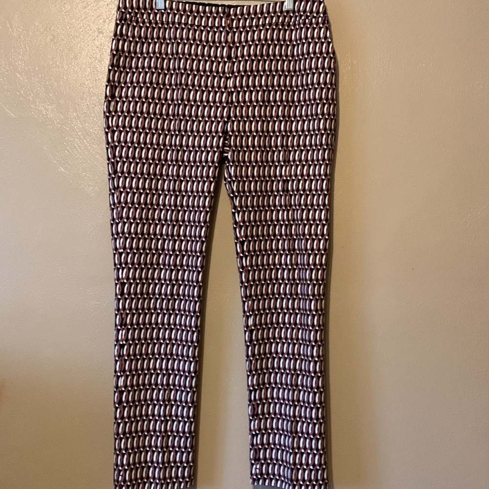 32. Boden size 12 Long tan black patterned pants pockets zipper